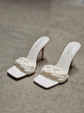 Woven Strap High Heel Slide Sandals For Women Square Toe Stiletto Elegant & Styl